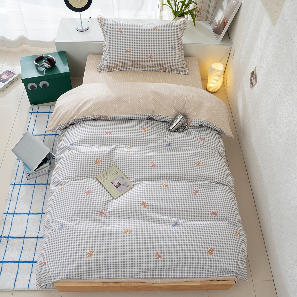 91家纺网 家纺一手货源 找家纺 良佐生活 2026新款A类铂金精梳全棉学生三件套 柚子小西