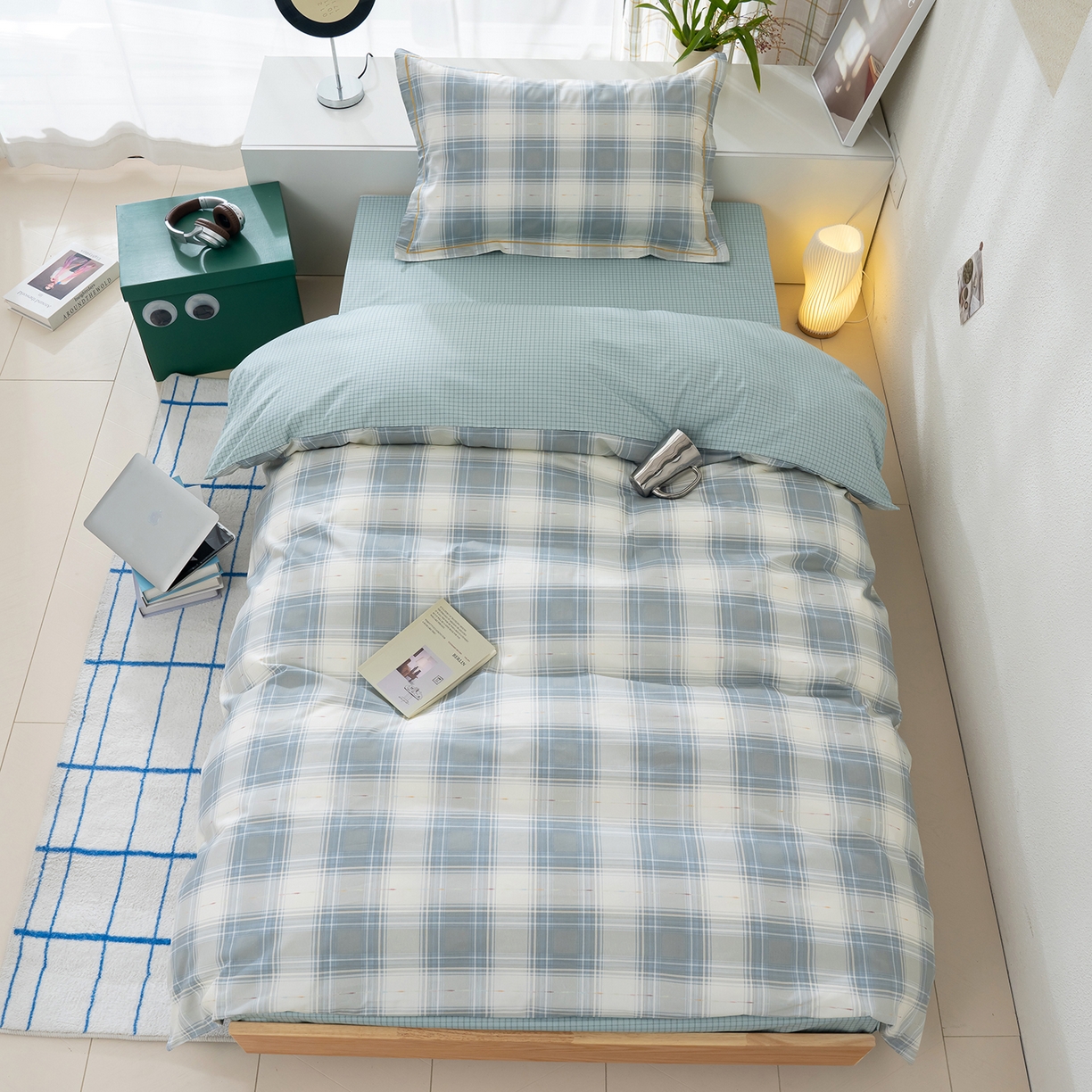 91家纺网 家纺一手货源 找家纺 良佐生活 2026新款A类铂金精梳全棉学生三件套 溪言-兰