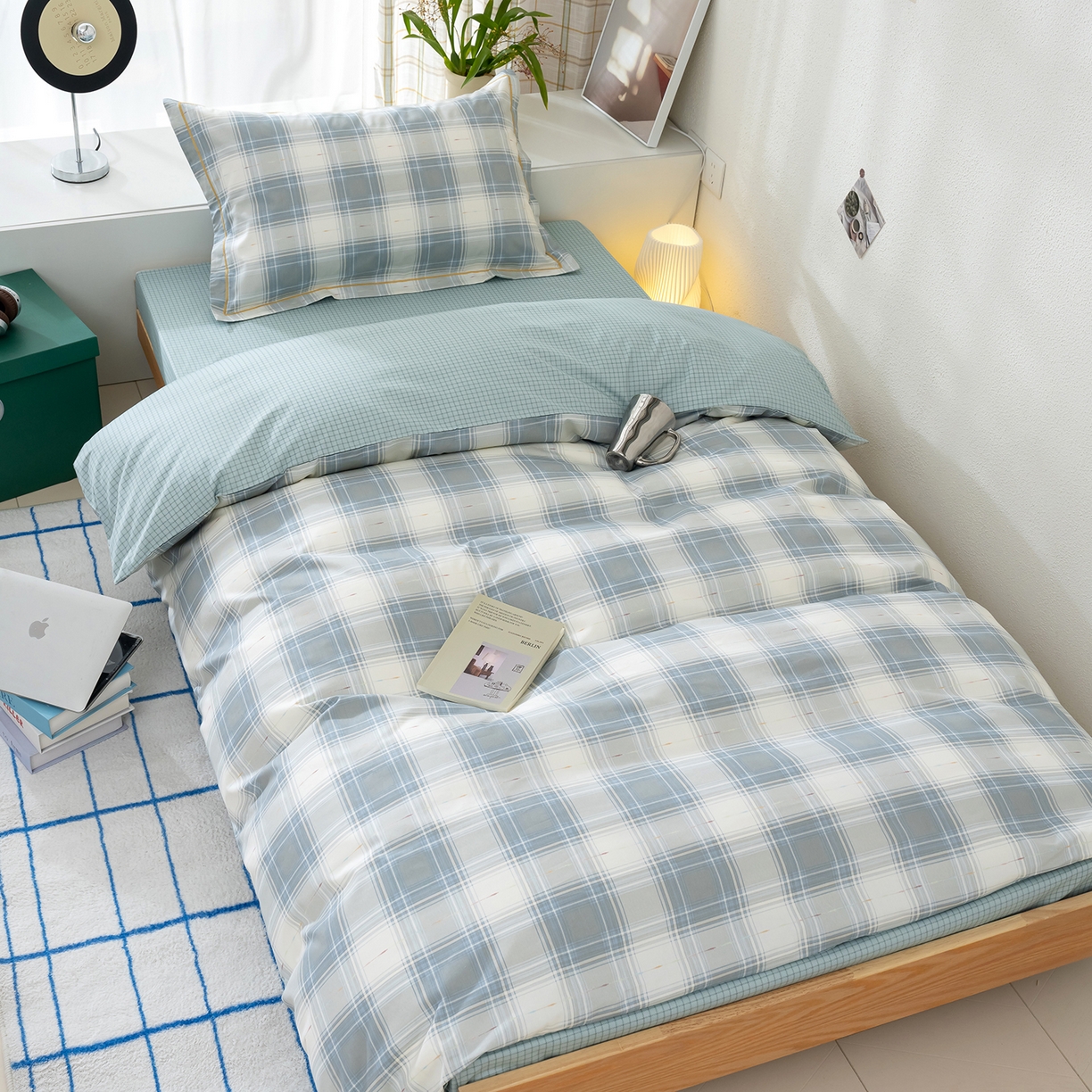 91家纺网 家纺一手货源 找家纺 良佐生活 2026新款A类铂金精梳全棉学生三件套 溪言-兰