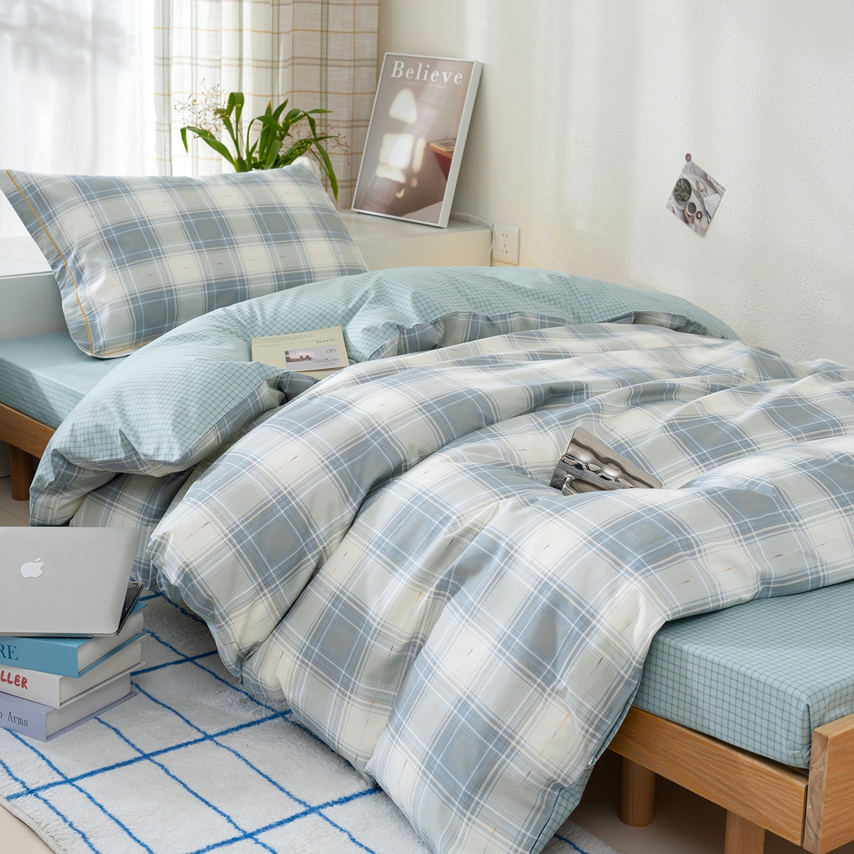 91家纺网 家纺一手货源 找家纺 良佐生活 2026新款A类铂金精梳全棉学生三件套 溪言-兰