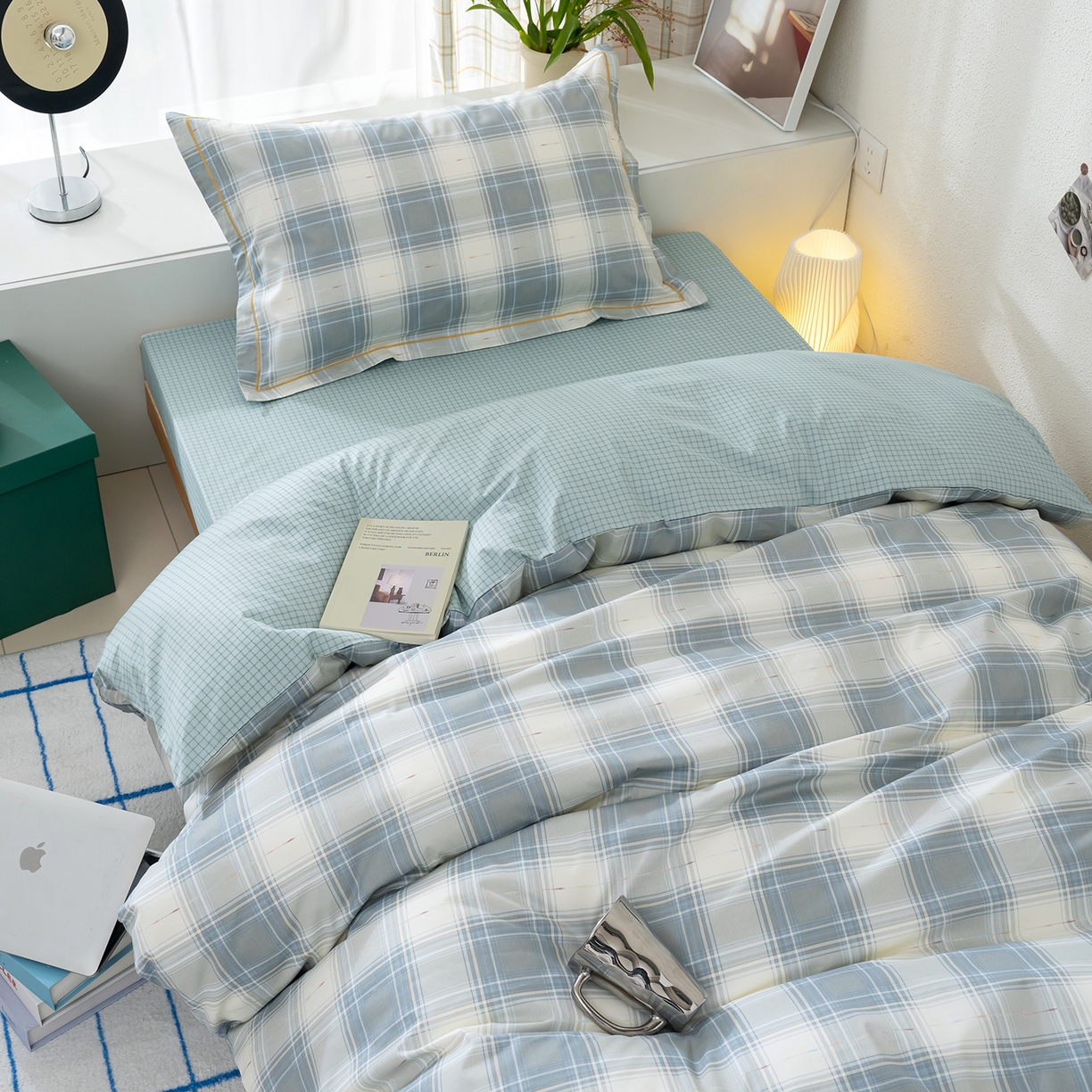 91家纺网 家纺一手货源 找家纺 良佐生活 2026新款A类铂金精梳全棉学生三件套 溪言-兰