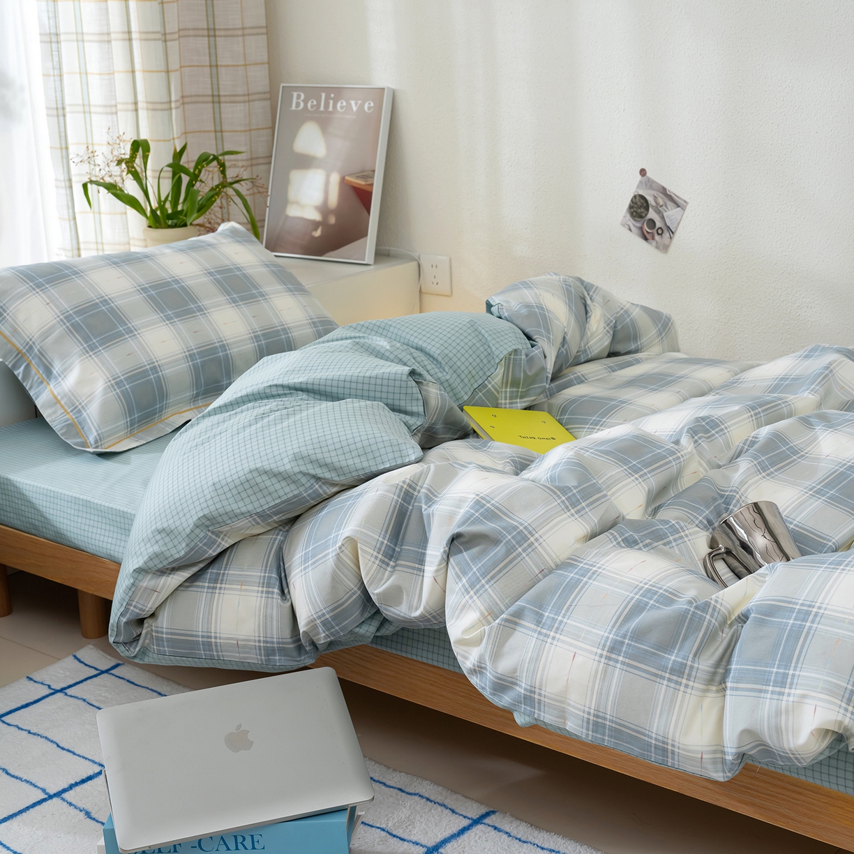 91家纺网 家纺一手货源 找家纺 良佐生活 2026新款A类铂金精梳全棉学生三件套 溪言-兰