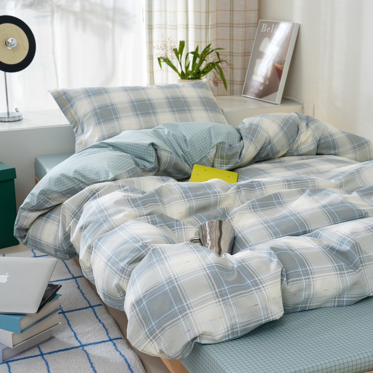 91家纺网 家纺一手货源 找家纺 良佐生活 2026新款A类铂金精梳全棉学生三件套 溪言-兰