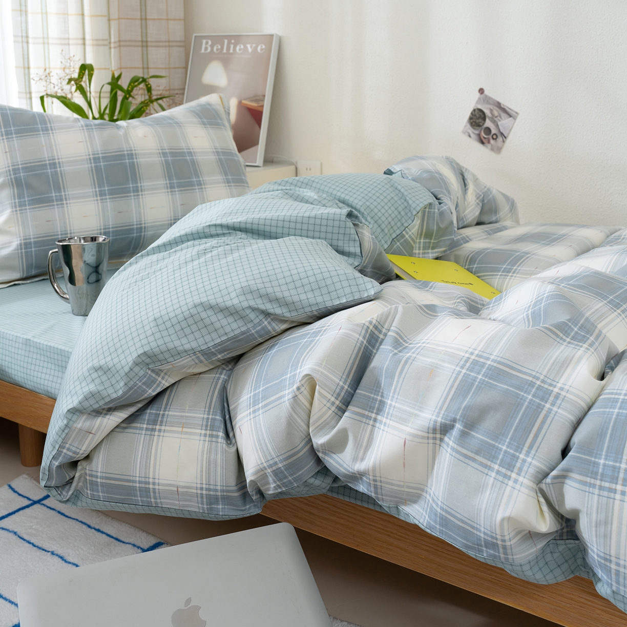 91家纺网 家纺一手货源 找家纺 良佐生活 2026新款A类铂金精梳全棉学生三件套 溪言-兰