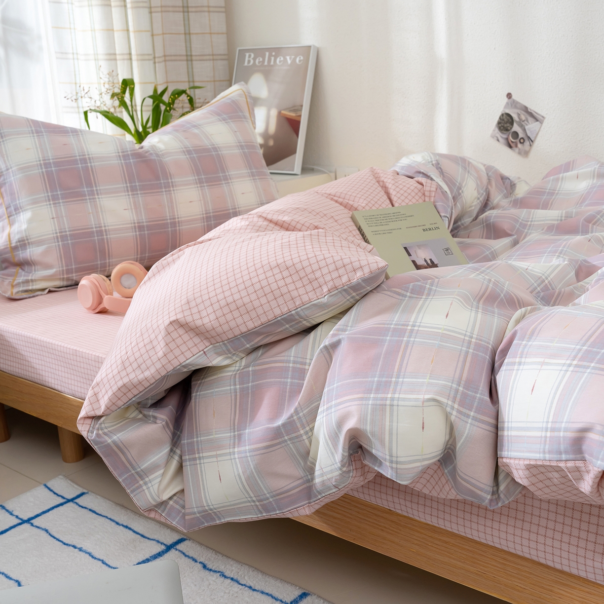 91家纺网 家纺一手货源 找家纺 良佐生活 2026新款A类铂金精梳全棉学生三件套 溪言-粉