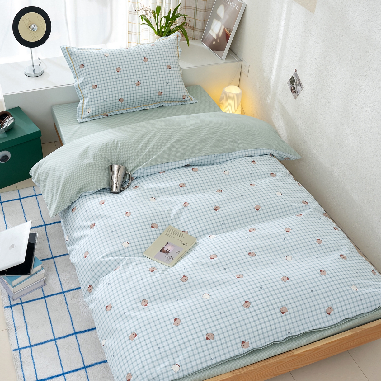 91家纺网 家纺一手货源 找家纺 良佐生活 2026新款A类铂金精梳全棉学生三件套 青格萌喵