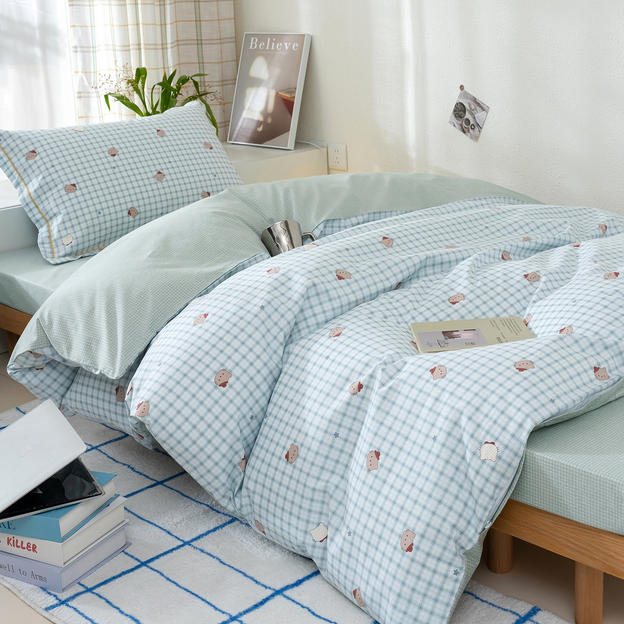 91家纺网 家纺一手货源 找家纺 良佐生活 2026新款A类铂金精梳全棉学生三件套 青格萌喵