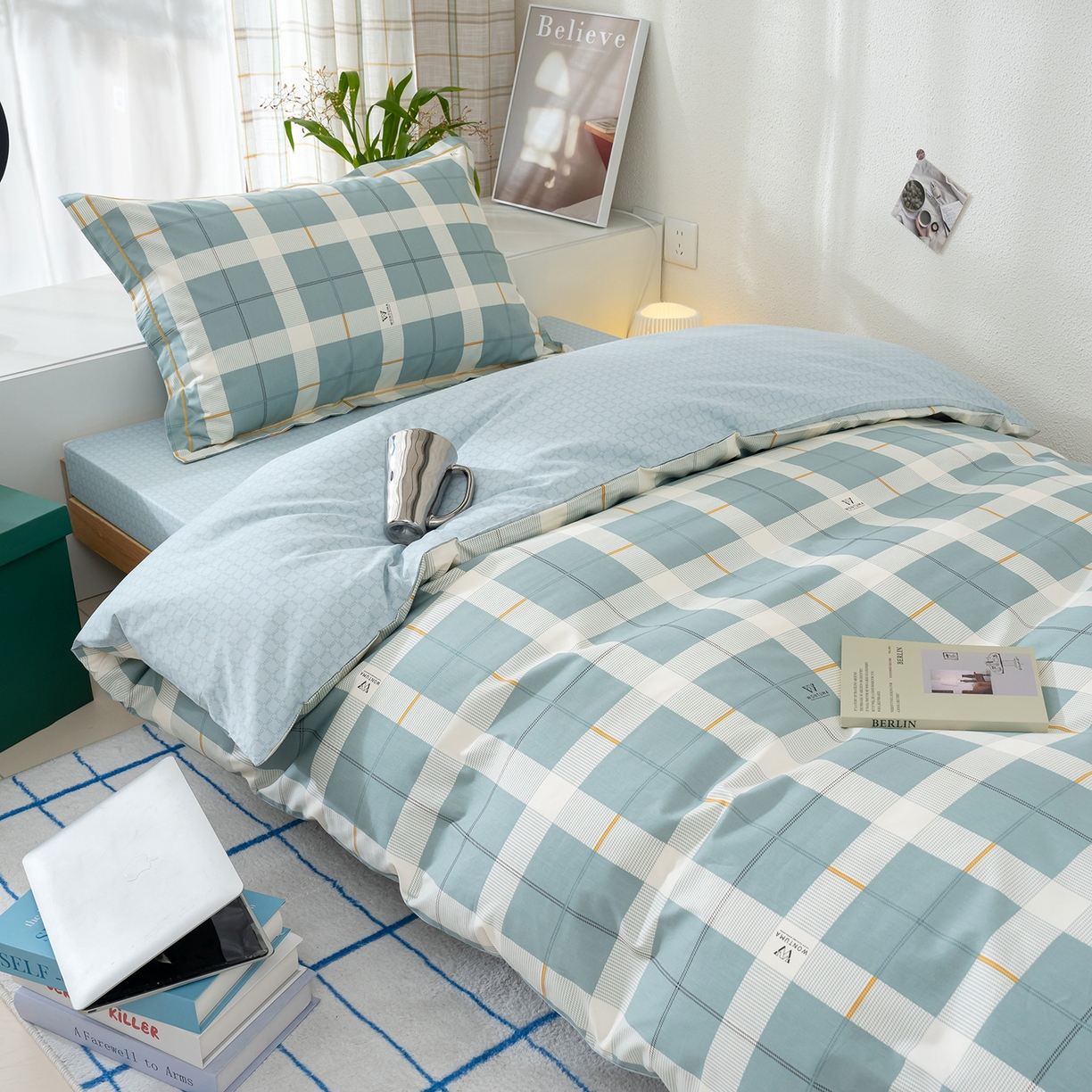 良佐生活 2026新款A类铂金精梳全棉学生三件套 初遇-绿