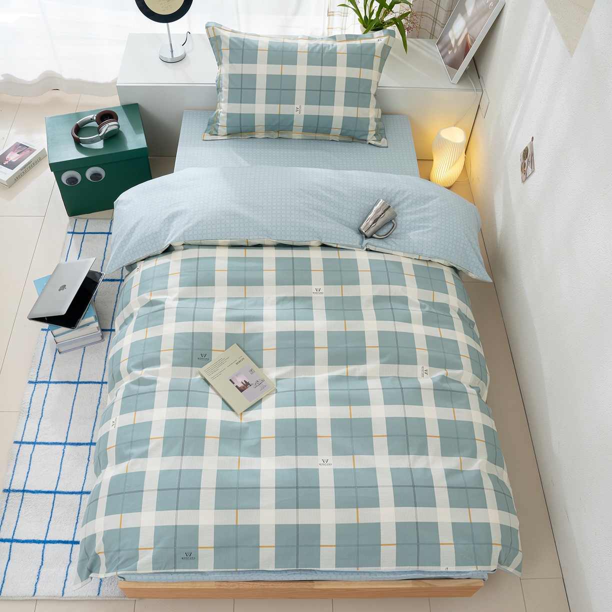 91家纺网 家纺一手货源 找家纺 良佐生活 2026新款A类铂金精梳全棉学生三件套 初遇-绿