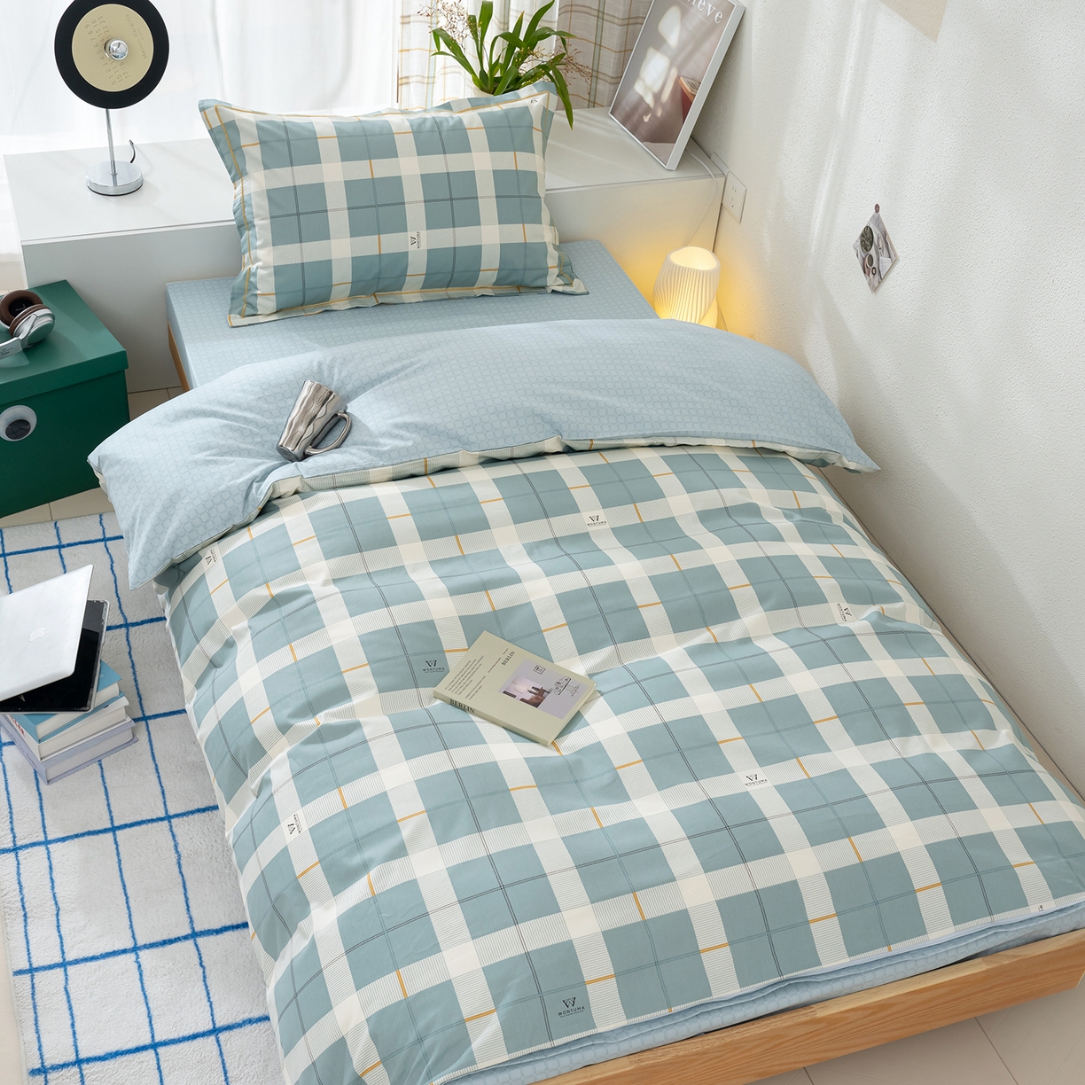 91家纺网 家纺一手货源 找家纺 良佐生活 2026新款A类铂金精梳全棉学生三件套 初遇-绿