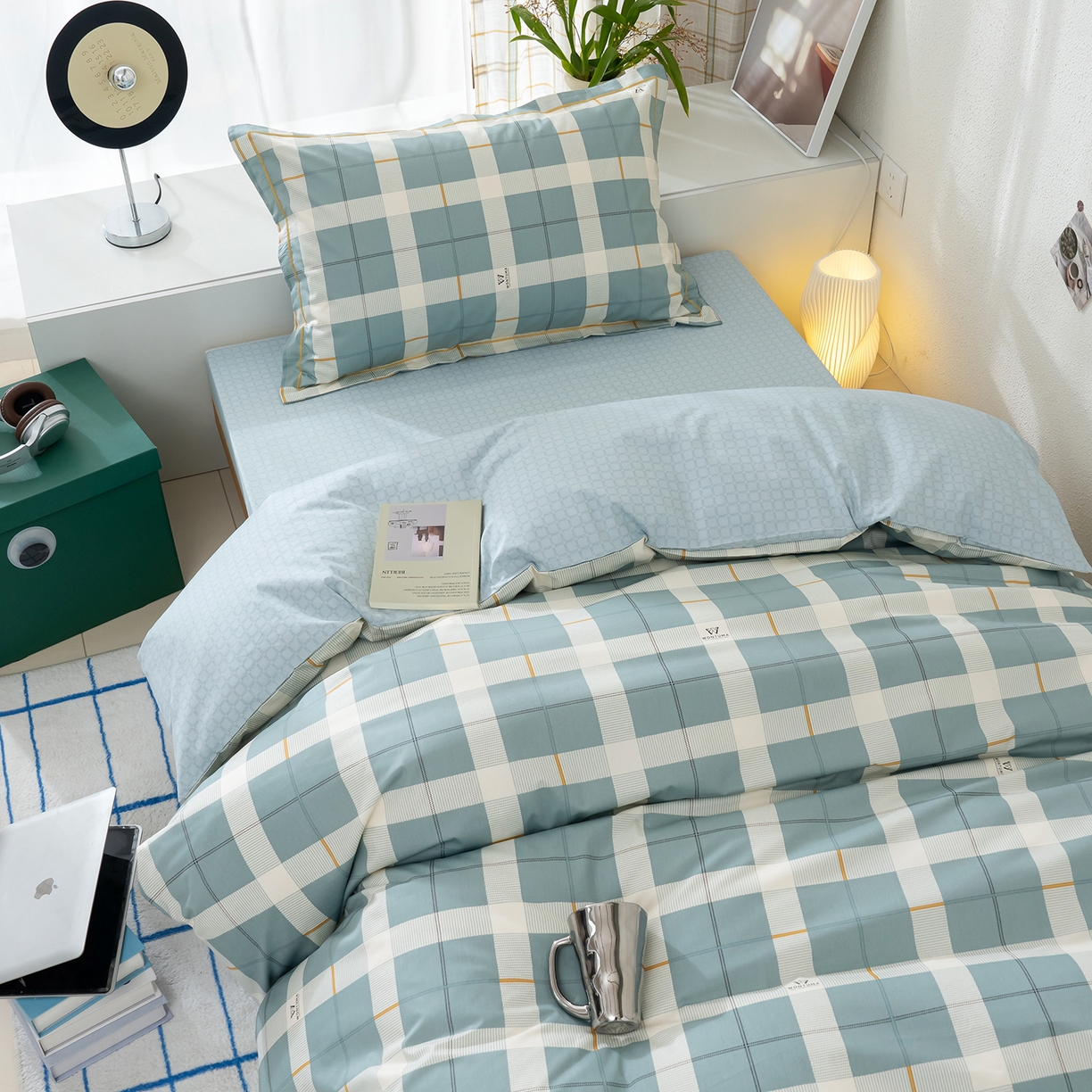 91家纺网 家纺一手货源 找家纺 良佐生活 2026新款A类铂金精梳全棉学生三件套 初遇-绿