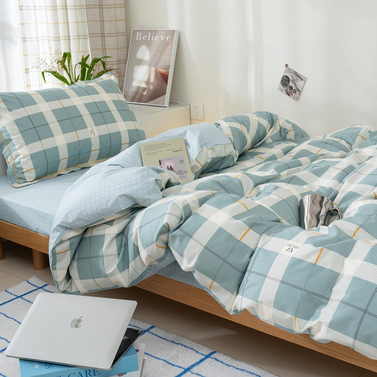 91家纺网 家纺一手货源 找家纺 良佐生活 2026新款A类铂金精梳全棉学生三件套 初遇-绿