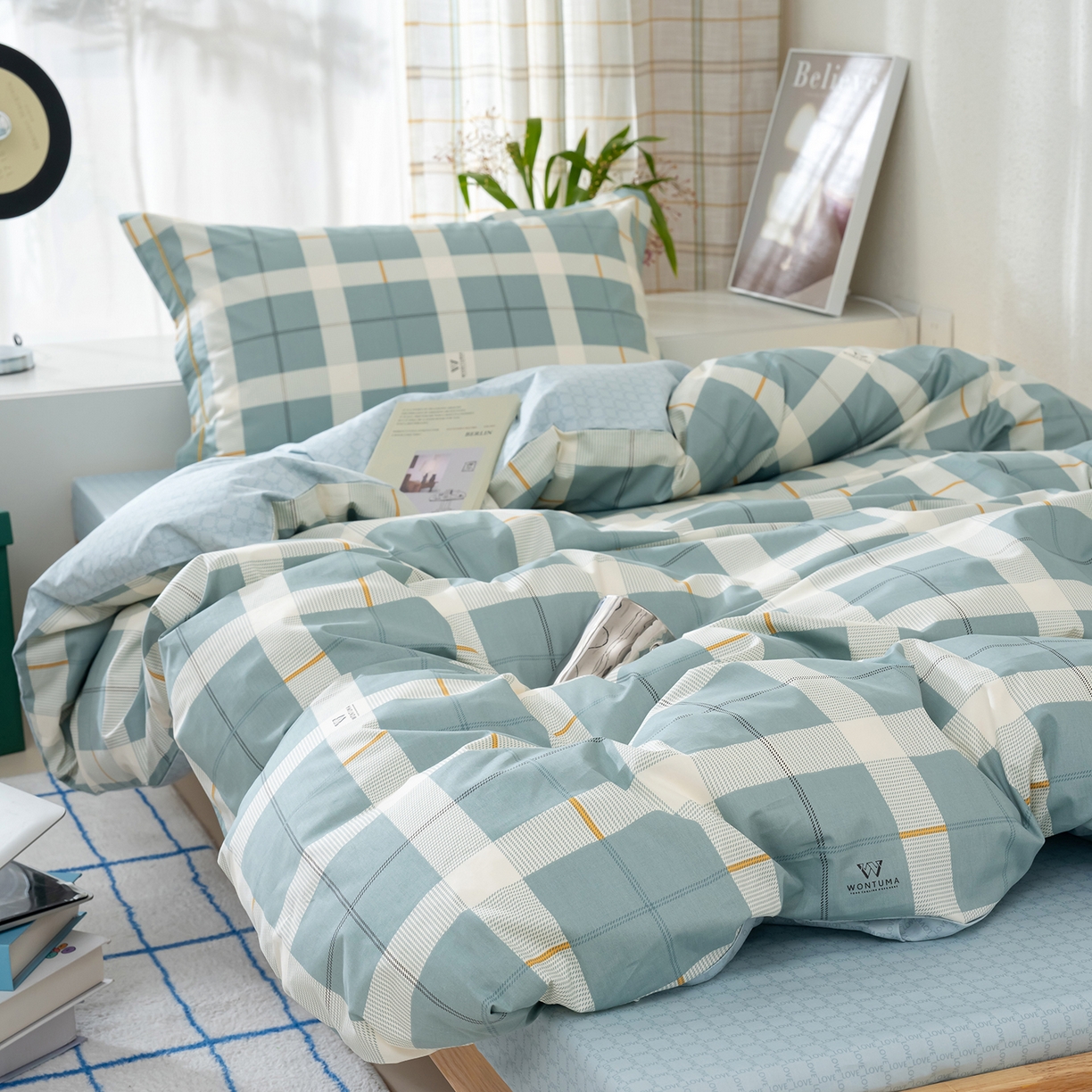 91家纺网 家纺一手货源 找家纺 良佐生活 2026新款A类铂金精梳全棉学生三件套 初遇-绿