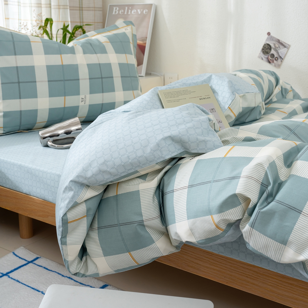 91家纺网 家纺一手货源 找家纺 良佐生活 2026新款A类铂金精梳全棉学生三件套 初遇-绿