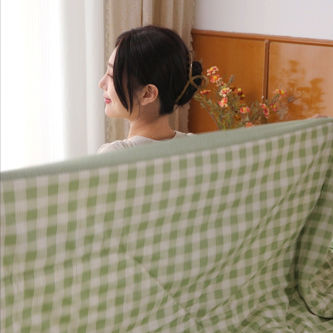 91家纺网 家纺一手货源 找家纺 尊妙被业 2026新款里外全棉100%新疆棉花夏被被子被芯-简约风 格瑞-绿