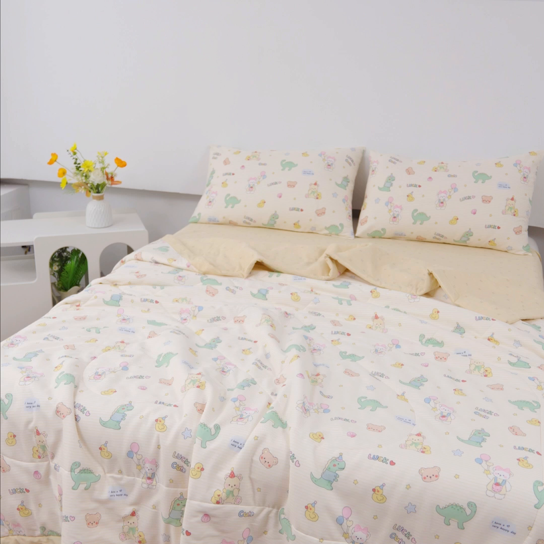 91家纺网 家纺一手货源 找家纺 尊妙被业 2026新款小清新花卉里外全棉纯棉棉花被夏被夏凉被空调被 动物气球园