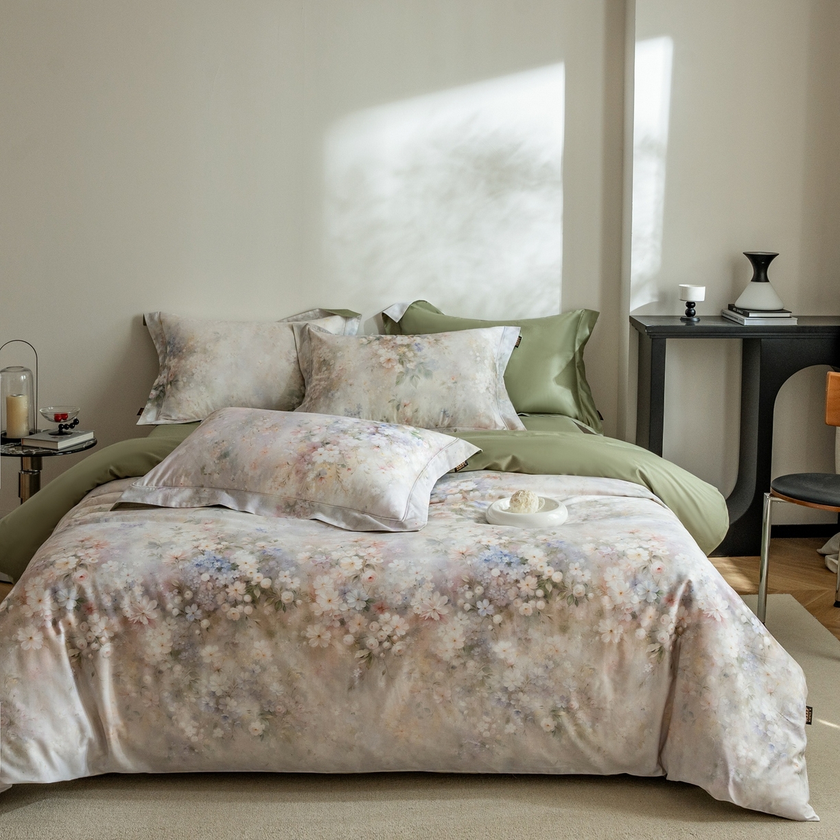 91家纺网 家纺一手货源 找家纺 莱豫家纺 2025春夏新款纯棉全棉夏被夏凉被四件套 墨染