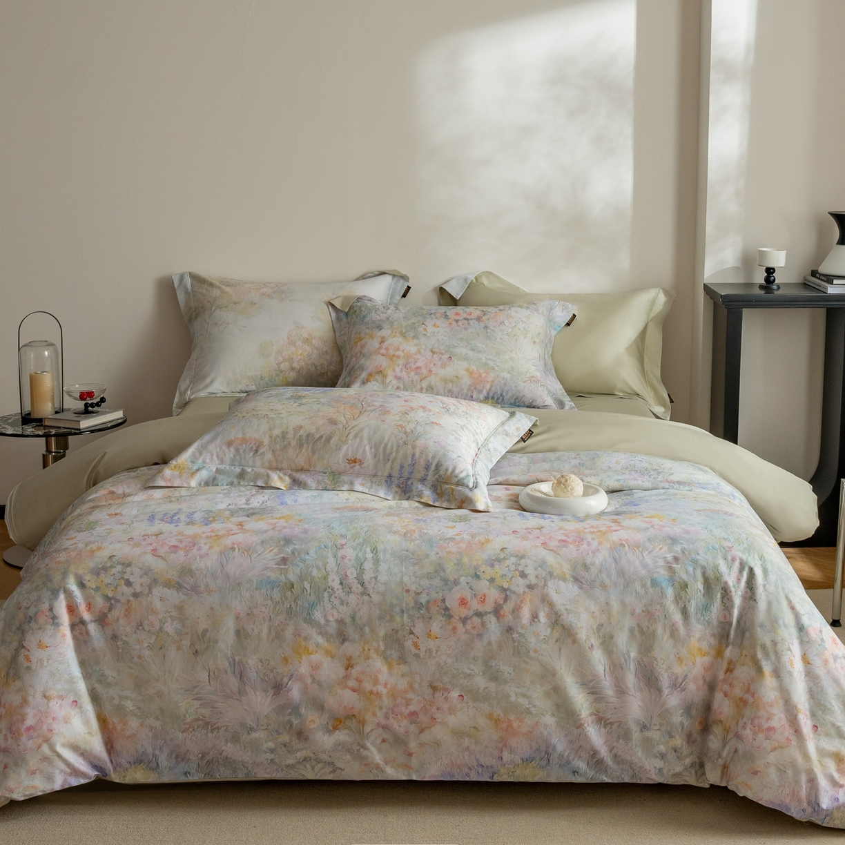 91家纺网 家纺一手货源 找家纺 莱豫家纺 2026新款长绒棉纯棉阿克苏数码印花四件套 微澜