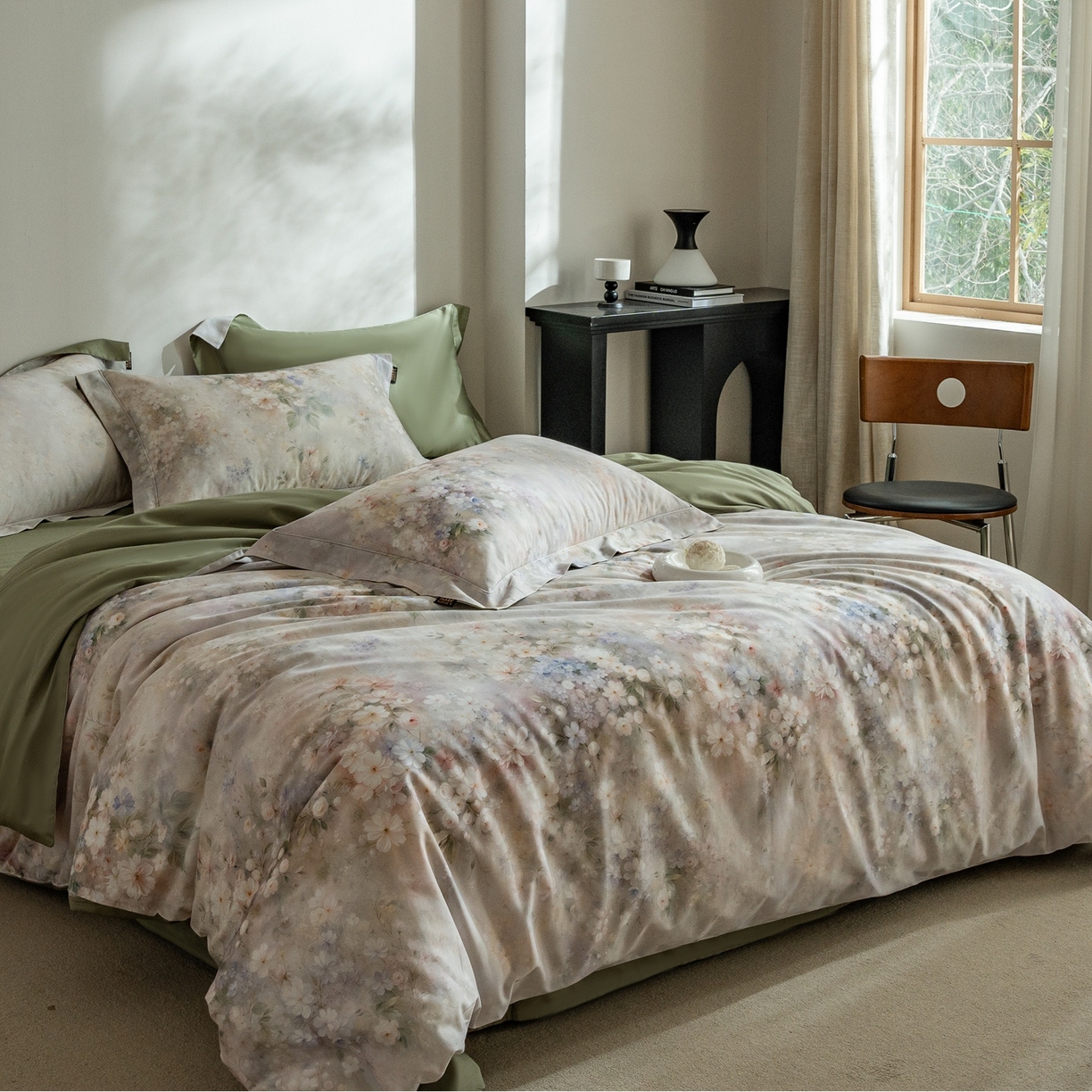 91家纺网 家纺一手货源 找家纺 莱豫家纺 2026新款长绒棉纯棉阿克苏数码印花四件套 白云山茶