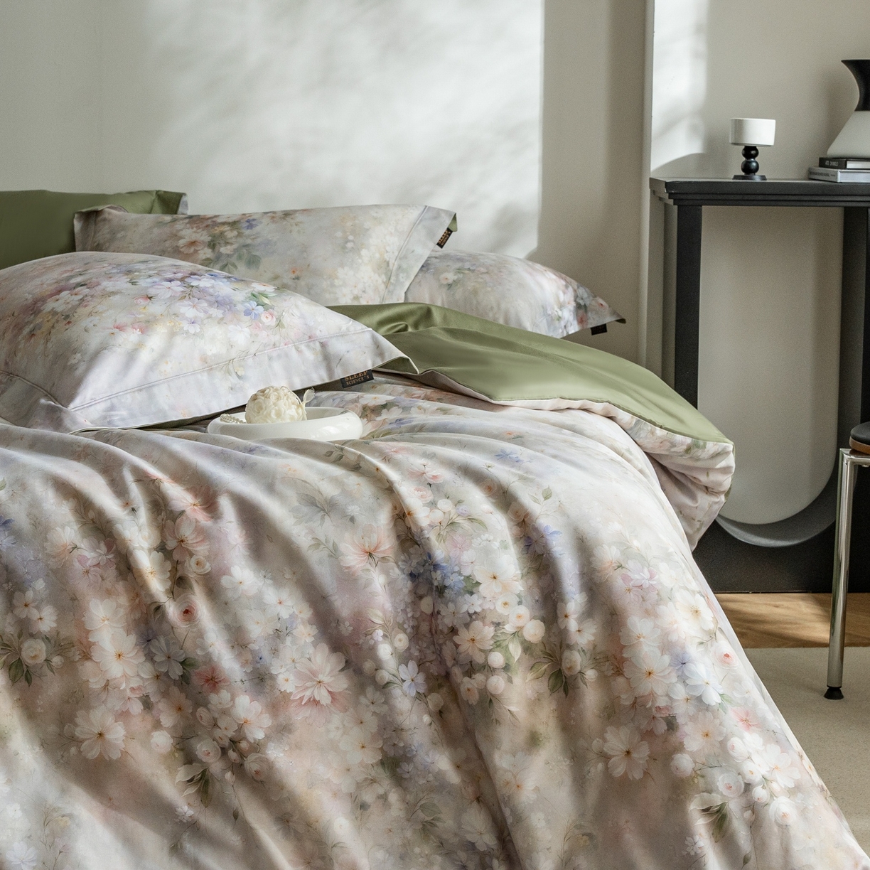 91家纺网 家纺一手货源 找家纺 莱豫家纺 2026新款长绒棉纯棉阿克苏数码印花四件套 白云山茶