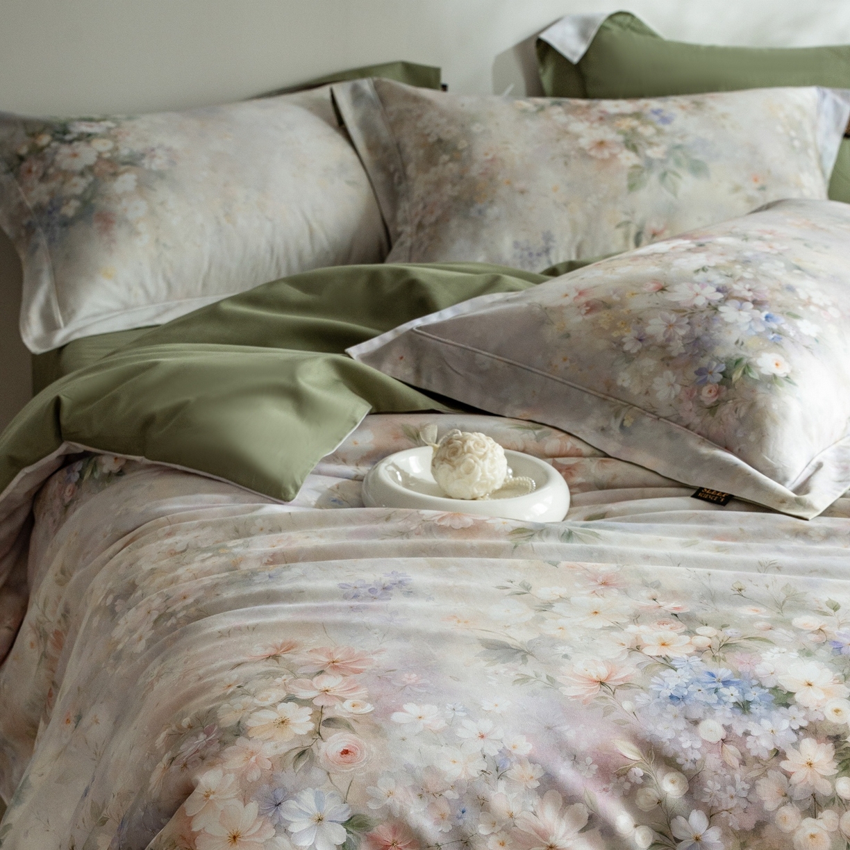 91家纺网 家纺一手货源 找家纺 莱豫家纺 2026新款长绒棉纯棉阿克苏数码印花四件套 白云山茶