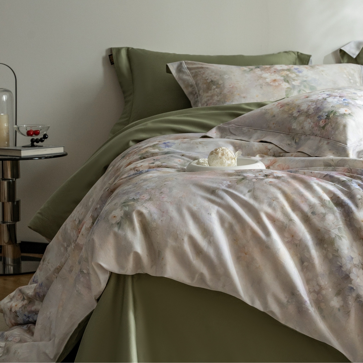 91家纺网 家纺一手货源 找家纺 莱豫家纺 2026新款长绒棉纯棉阿克苏数码印花四件套 白云山茶