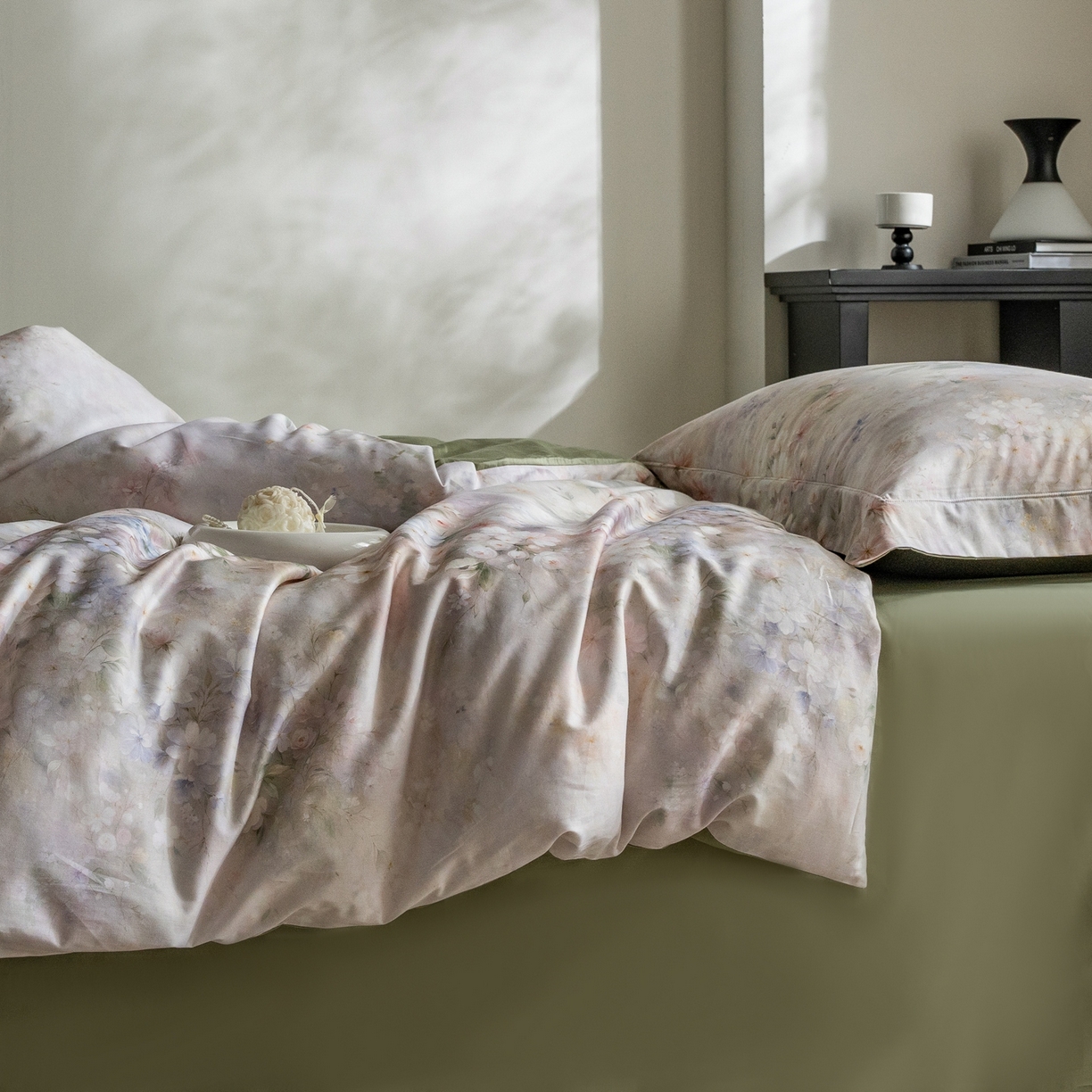 91家纺网 家纺一手货源 找家纺 莱豫家纺 2026新款长绒棉纯棉阿克苏数码印花四件套 白云山茶