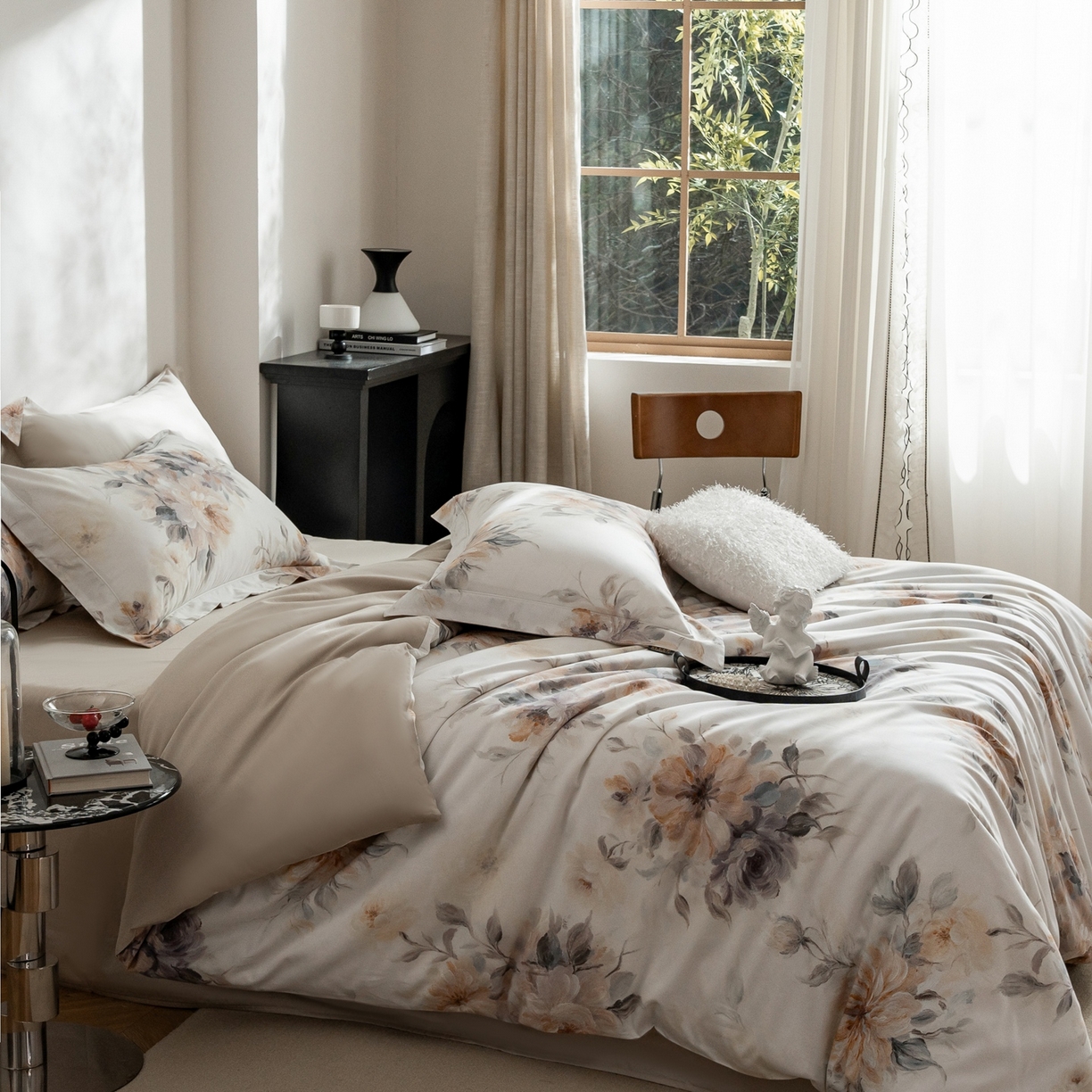 91家纺网 家纺一手货源 找家纺 莱豫家纺 2026新款长绒棉纯棉阿克苏数码印花四件套 花漾千朵