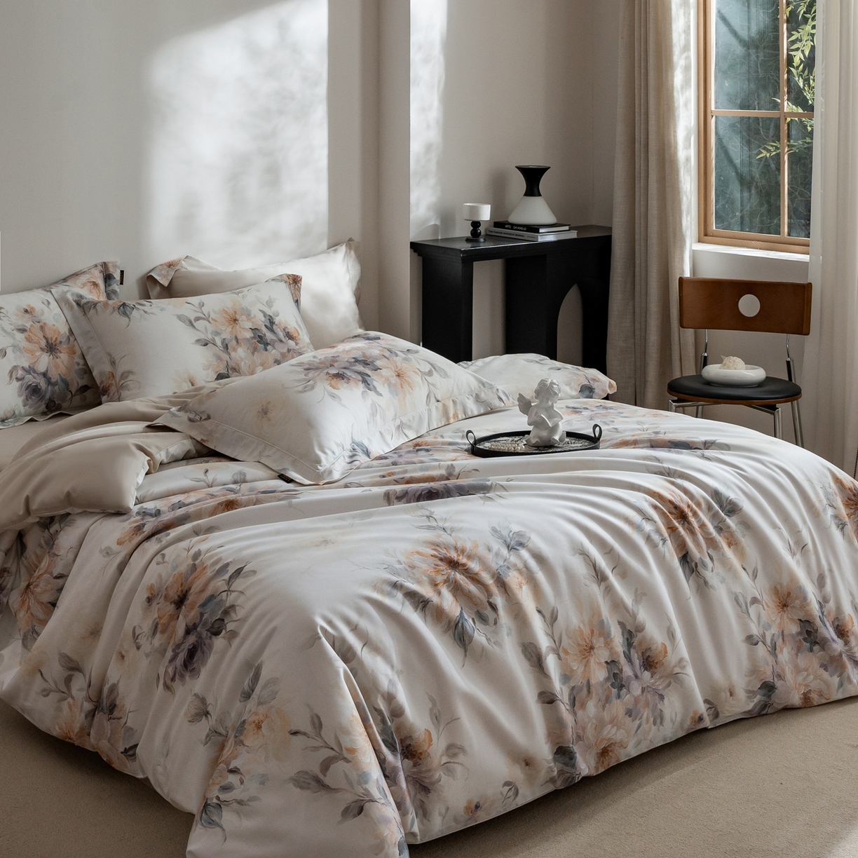 91家纺网 家纺一手货源 找家纺 莱豫家纺 2026新款长绒棉纯棉阿克苏数码印花四件套 花漾千朵