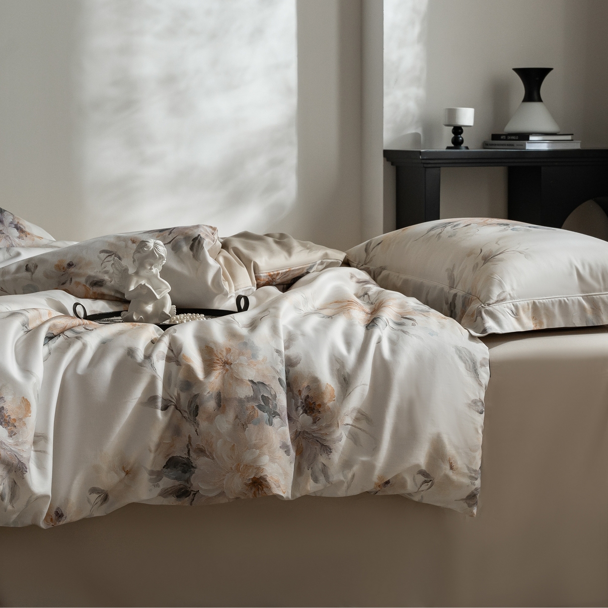 91家纺网 家纺一手货源 找家纺 莱豫家纺 2026新款长绒棉纯棉阿克苏数码印花四件套 花漾千朵