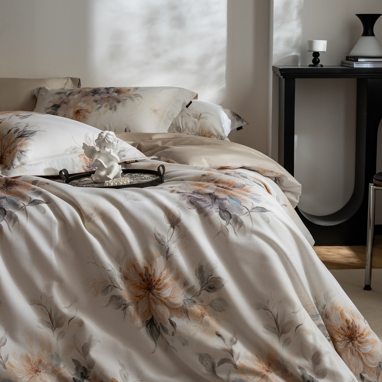 91家纺网 家纺一手货源 找家纺 莱豫家纺 2026新款长绒棉纯棉阿克苏数码印花四件套 花漾千朵