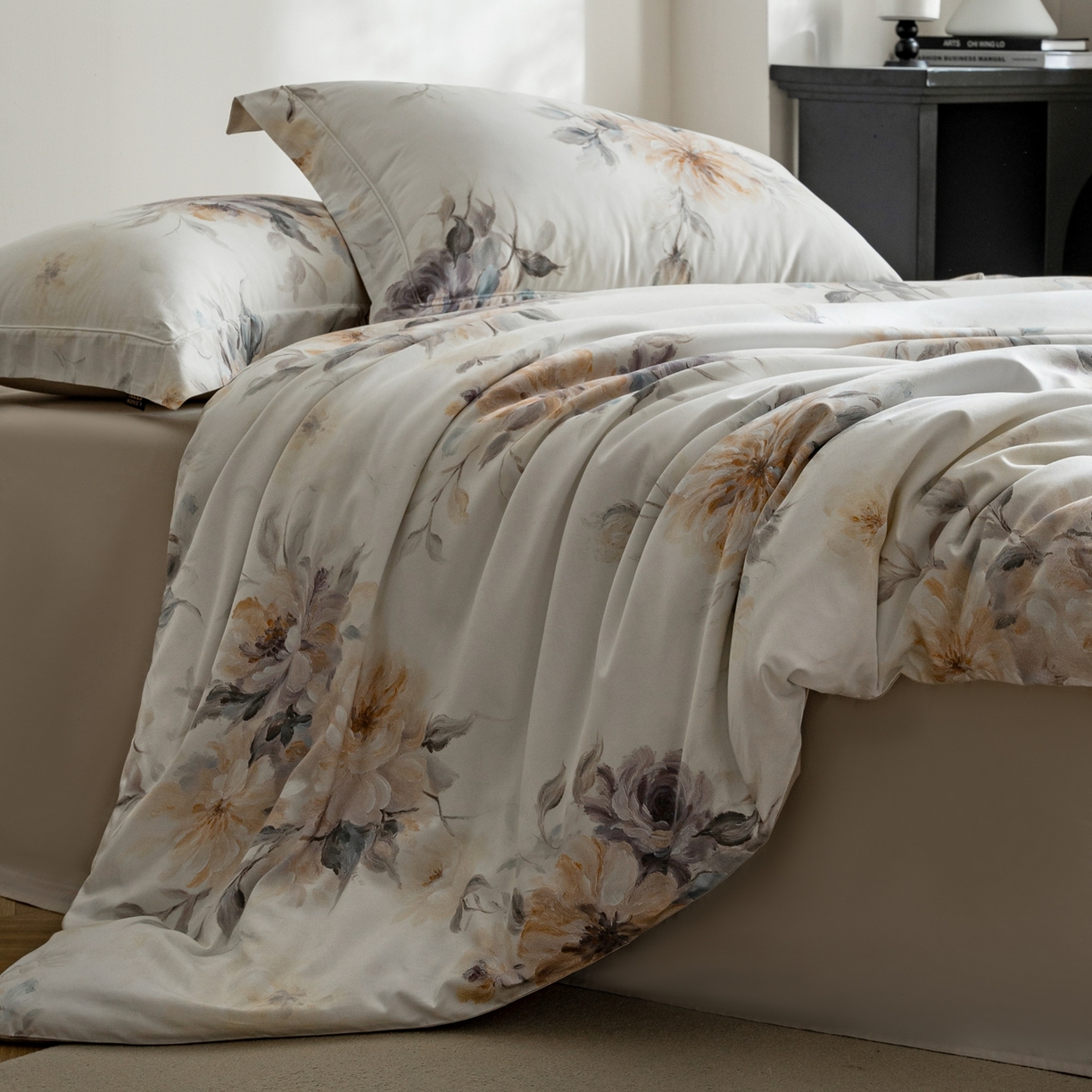 91家纺网 家纺一手货源 找家纺 莱豫家纺 2026新款长绒棉纯棉阿克苏数码印花四件套 花漾千朵