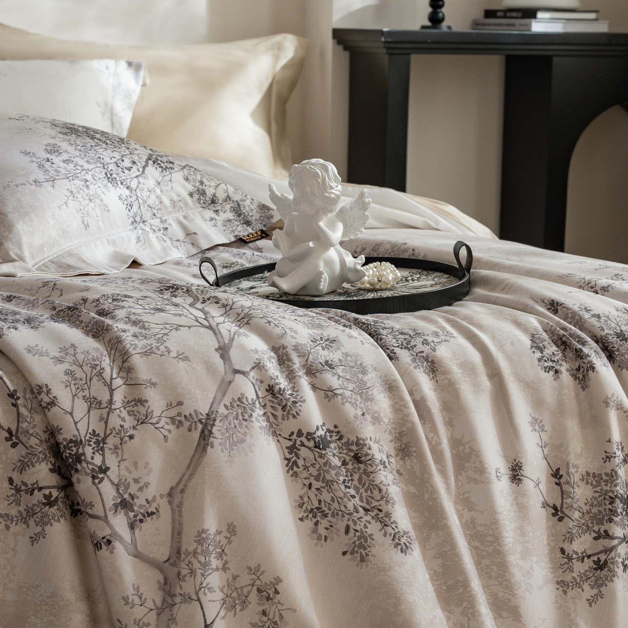 91家纺网 家纺一手货源 找家纺 莱豫家纺 2026新款长绒棉纯棉阿克苏数码印花四件套 木与叁山米