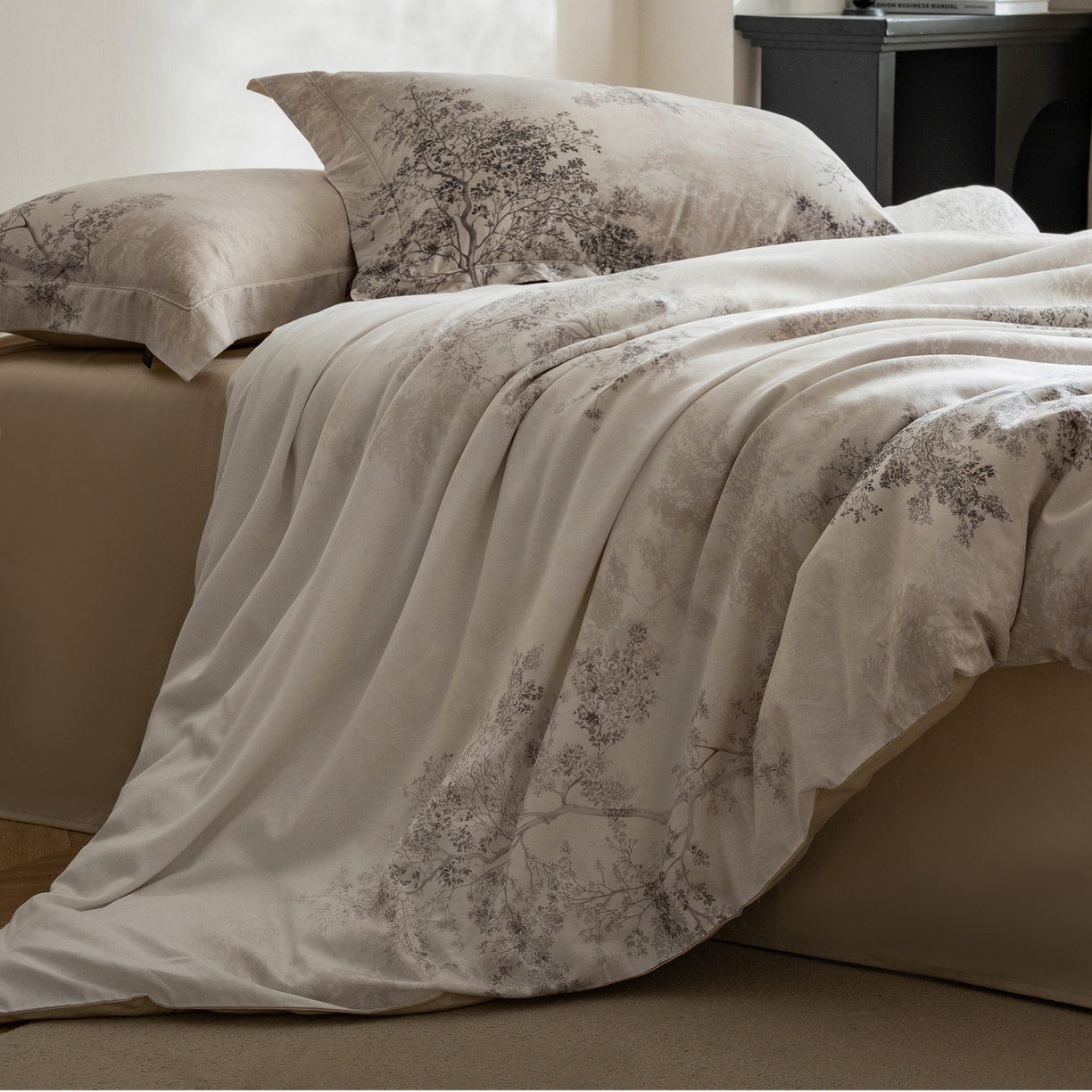 91家纺网 家纺一手货源 找家纺 莱豫家纺 2026新款长绒棉纯棉阿克苏数码印花四件套 木与叁山米