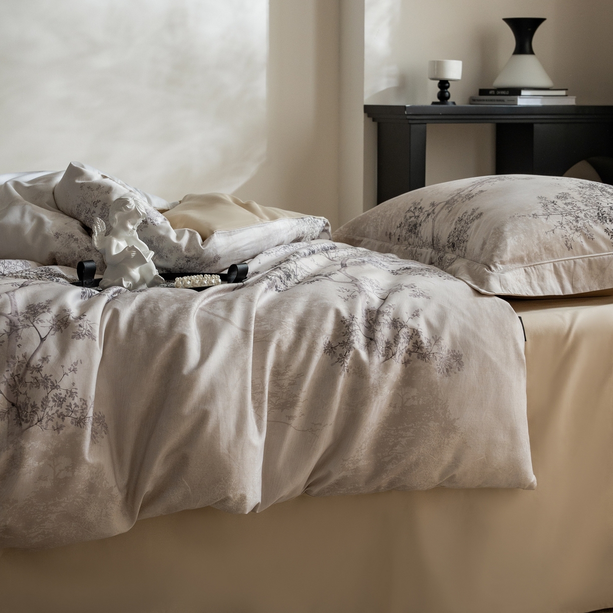 91家纺网 家纺一手货源 找家纺 莱豫家纺 2026新款长绒棉纯棉阿克苏数码印花四件套 木与叁山米