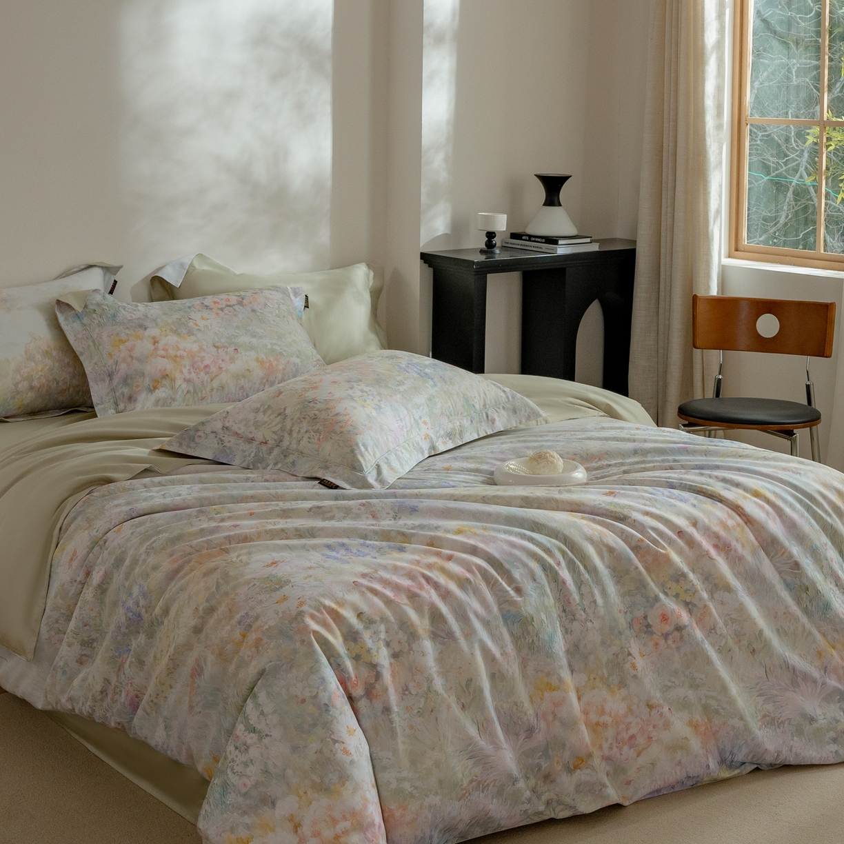 91家纺网 家纺一手货源 找家纺 莱豫家纺 2026新款长绒棉纯棉阿克苏数码印花四件套 微澜