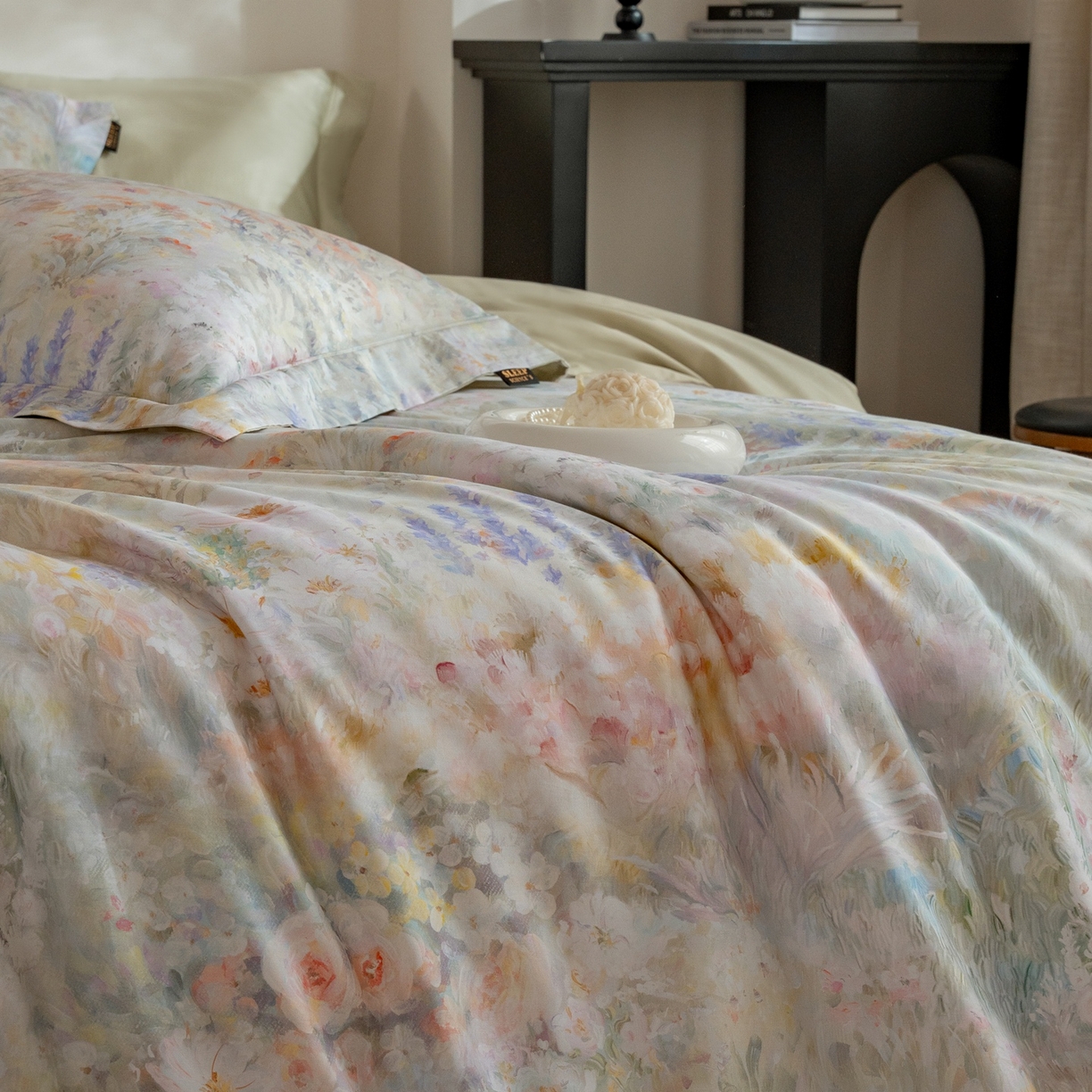 91家纺网 家纺一手货源 找家纺 莱豫家纺 2026新款长绒棉纯棉阿克苏数码印花四件套 微澜