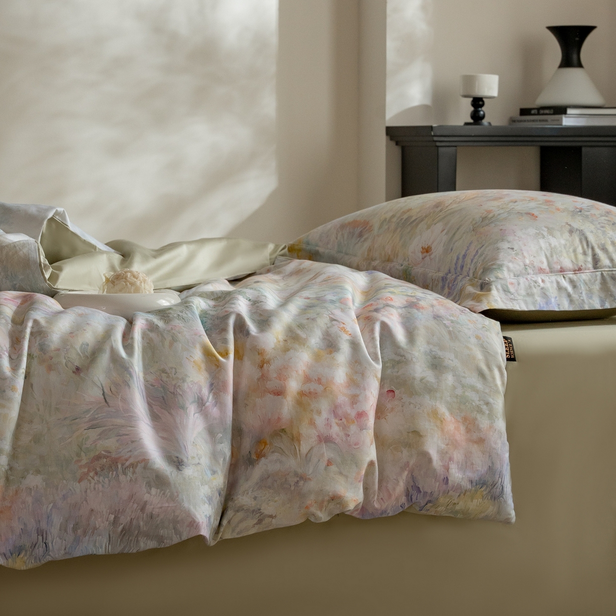 91家纺网 家纺一手货源 找家纺 莱豫家纺 2026新款长绒棉纯棉阿克苏数码印花四件套 微澜