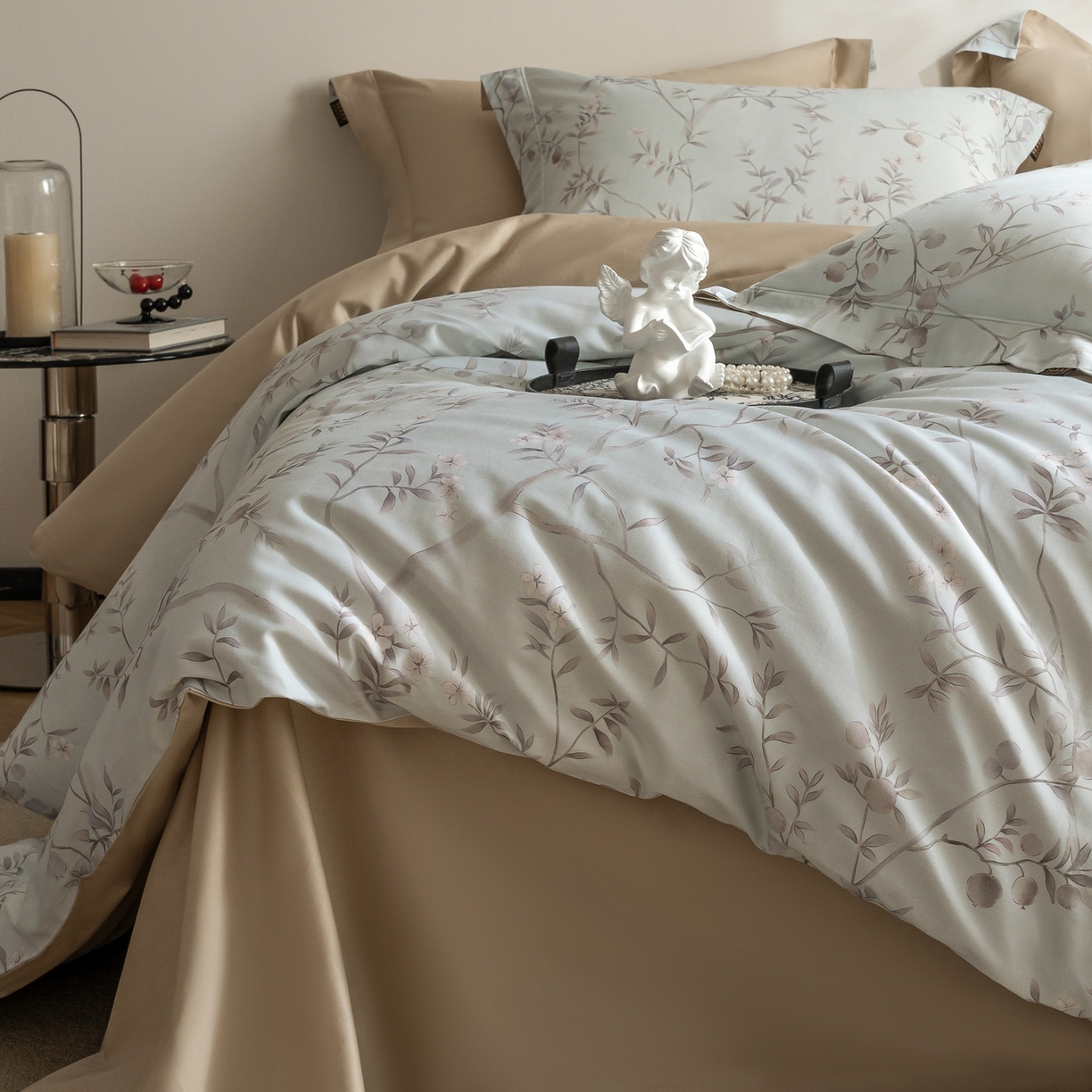 91家纺网 家纺一手货源 找家纺 莱豫家纺 2026新款长绒棉纯棉阿克苏数码印花四件套 叙枝有夏