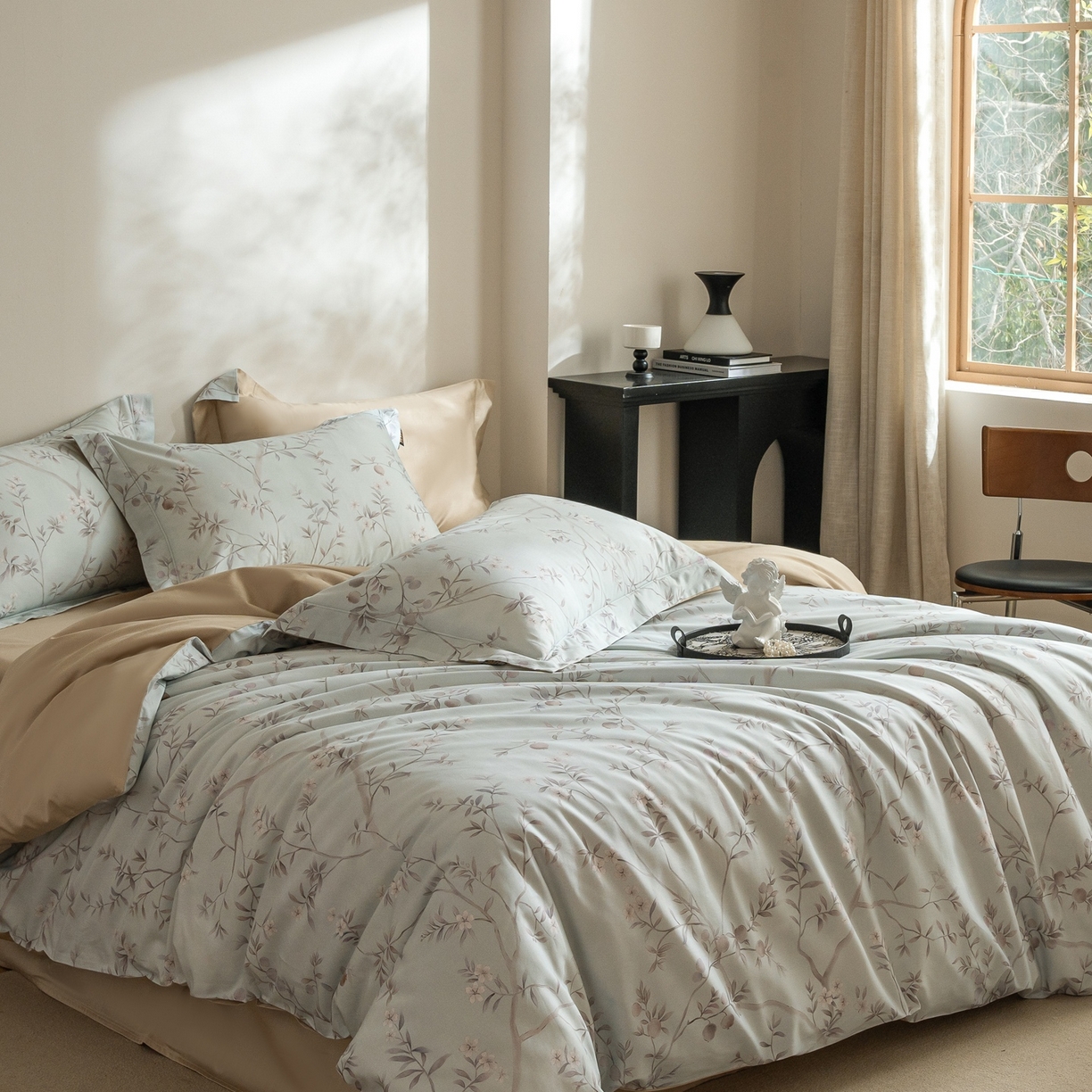 91家纺网 家纺一手货源 找家纺 莱豫家纺 2026新款长绒棉纯棉阿克苏数码印花四件套 叙枝有夏