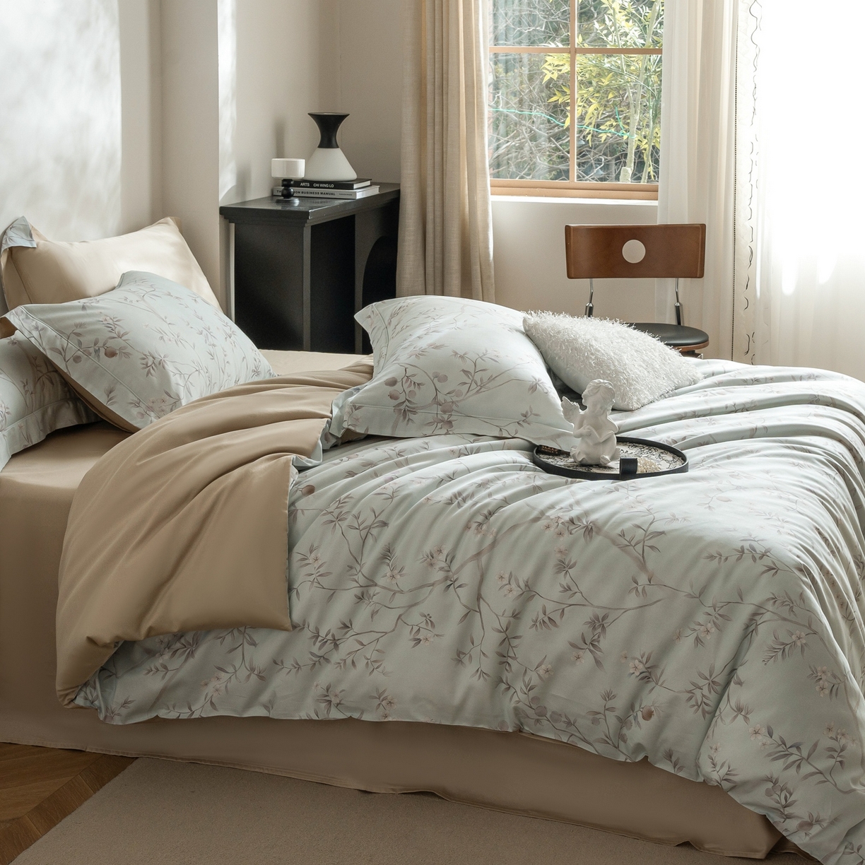 91家纺网 家纺一手货源 找家纺 莱豫家纺 2026新款长绒棉纯棉阿克苏数码印花四件套 叙枝有夏