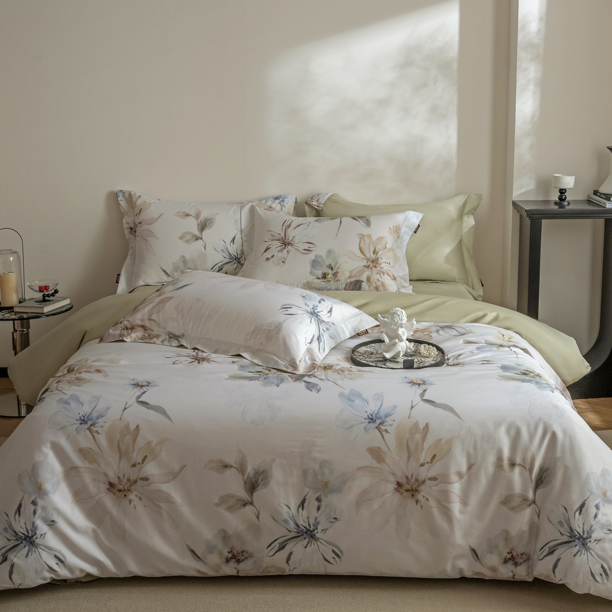 莱豫家纺 2026新款长绒棉纯棉阿克苏数码印花四件套 雨后清风