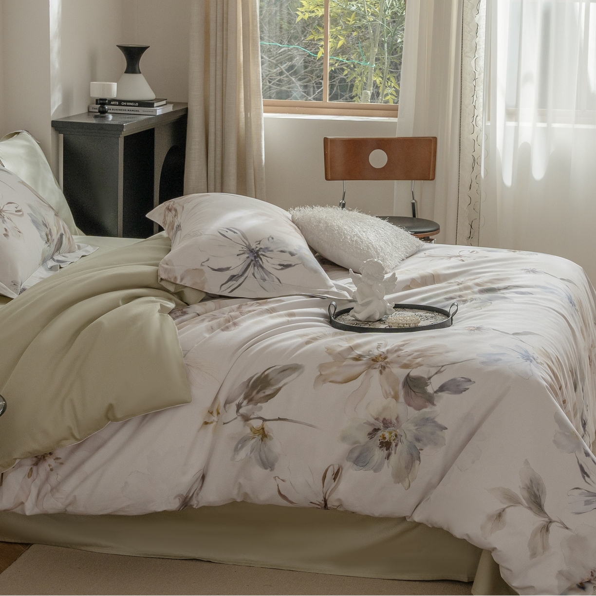 91家纺网 家纺一手货源 找家纺 莱豫家纺 2026新款长绒棉纯棉阿克苏数码印花四件套 雨后清风