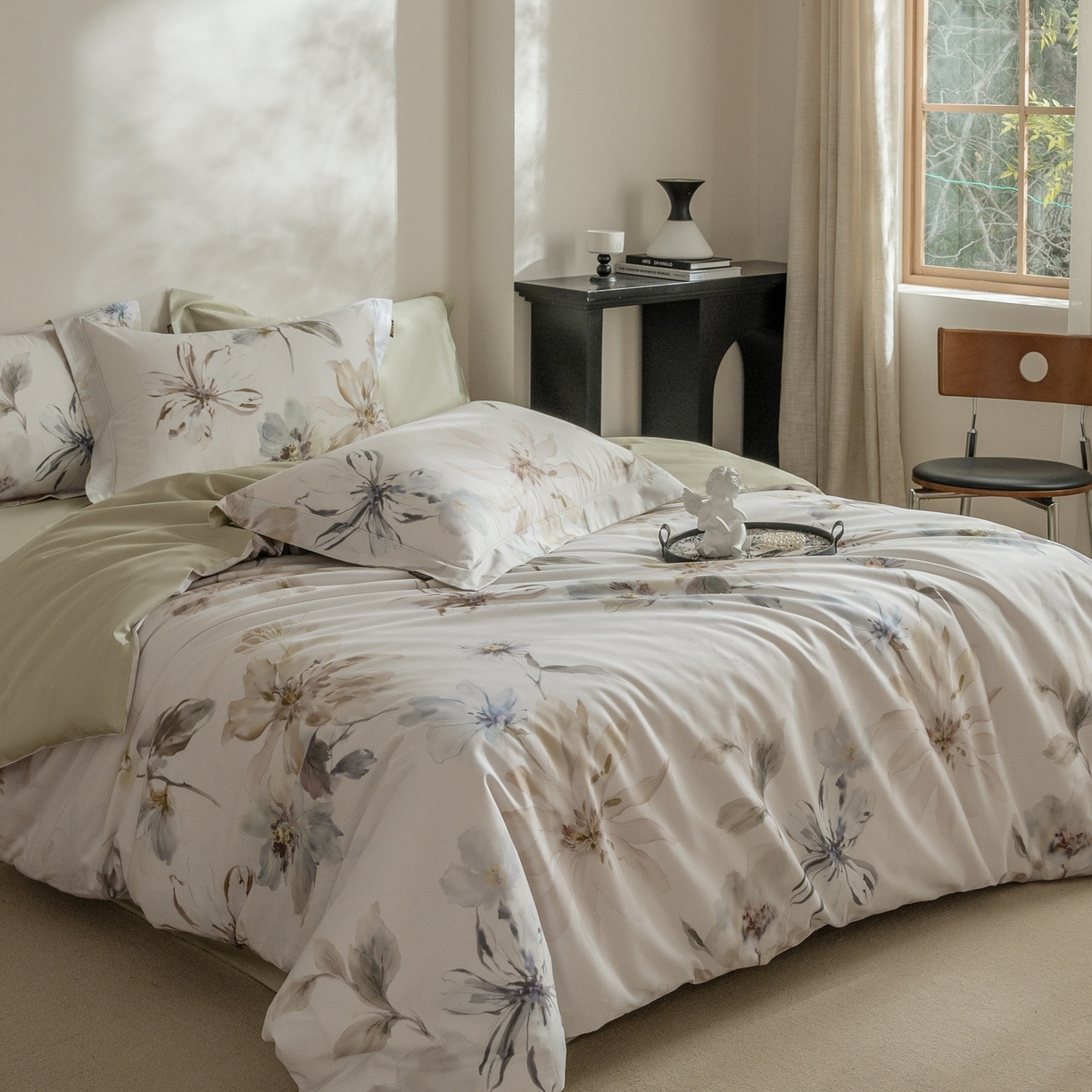 91家纺网 家纺一手货源 找家纺 莱豫家纺 2026新款长绒棉纯棉阿克苏数码印花四件套 雨后清风