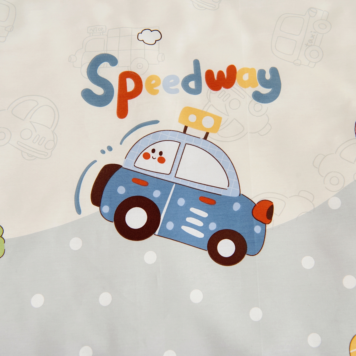 91家纺网 家纺一手货源 找家纺 芭伯妮2025AB版全棉幼儿园三件套儿童被子套件六件套 车车环游记