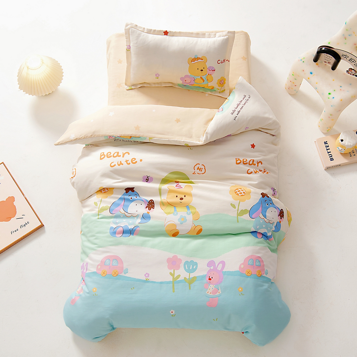 芭伯妮2025AB版全棉幼儿园三件套儿童被子套件六件套 蜜糖晴天