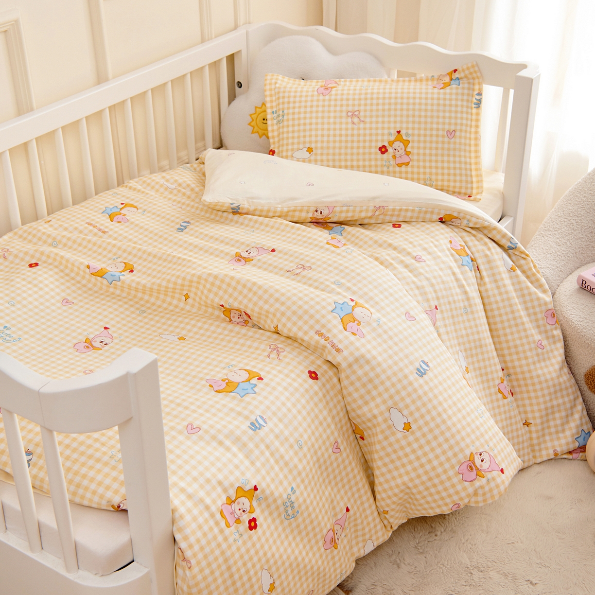 91家纺网 家纺一手货源 找家纺 芭伯妮 2026新款全棉AB版幼儿园三件套宝宝午睡被子六件套儿童被套多件套（第一批） 甜蜜小精灵