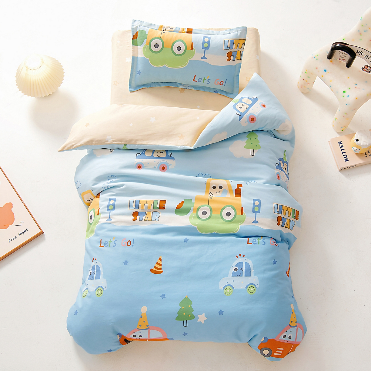 芭伯妮 2026新款全棉AB版幼儿园三件套宝宝午睡被子六件套儿童被套多件套（第一批） 云朵小汽车