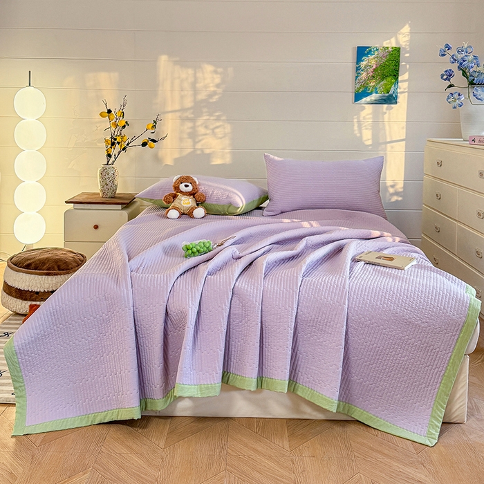 91家纺网 家纺一手货源 找家纺 木楌家居 2026新款锦氨凉感床盖三件套 星萝紫