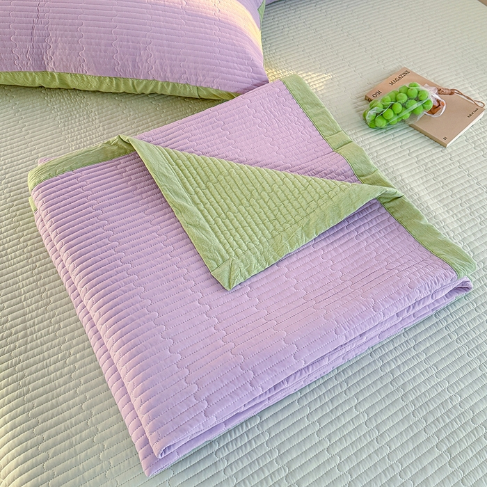 91家纺网 家纺一手货源 找家纺 木楌家居 2026新款锦氨凉感床盖三件套 星萝紫